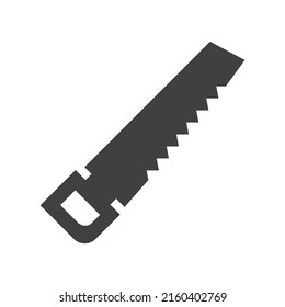 Saw icon. Hand saw isolated, handsaw symbol. Vector illustration. Tools carpenter, repairmen. Sawing. Black icon on white background close-up, minimal design.