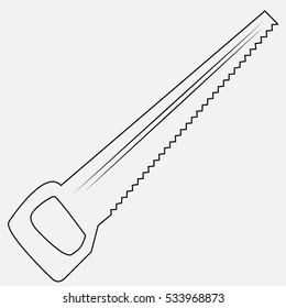 Saw icon on the white background, line contour