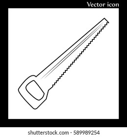 Saw icon on the white background, line contour