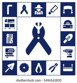 saw icon set. 17 filled saw icons.  Simple modern icons about  - Allen keys, Saw, Wood, Pliers, Fretsaw, Trowel, Drill, Gardener