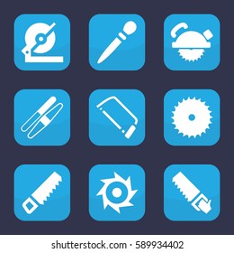 saw icon. Set of 9 filled saw icons such as nail sawing, sawing