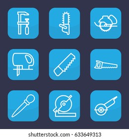 Saw icon. set of 9 outline saw icons such as nail sawing