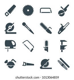 Saw icons. set of 16 editable filled saw icons such as saw, blade saw