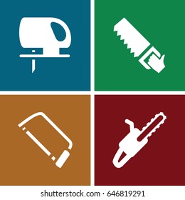 Saw icons set. set of 4 saw filled icons such as