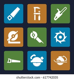 Saw icons set. set of 9 saw filled icons such as 
