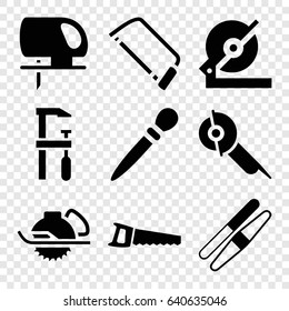 Saw icons set. set of 9 saw filled icons such as nail sawing, sawing, circular saw