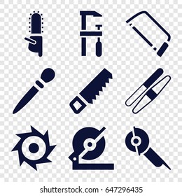 Saw icons set. set of 9 saw filled icons such as nail sawing, sawing, saw