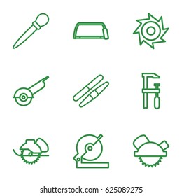 Saw icons set. set of 9 saw outline icons such as nail sawing, sawing, circular saw