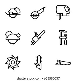 Saw icons set. set of 9 saw outline icons such as