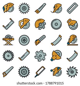 Saw icons set. Outline set of saw vector icons thin line color flat on white