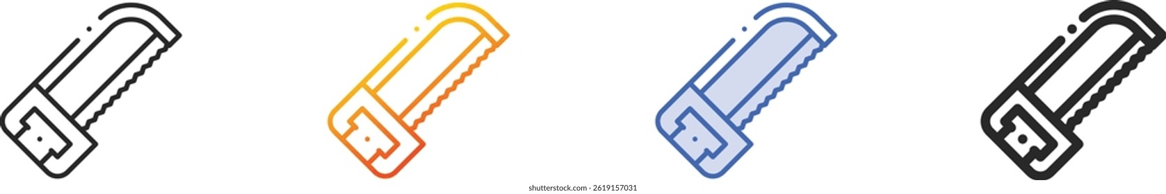 icono de la sierra. Diseño lineal delgado, degradado, trazo azul y estilo audaz aislado sobre fondo blanco
