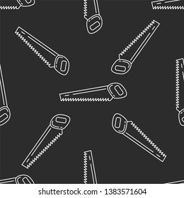 Saw isolated seamless pattern on dark gray almost black background. llustration on the theme of apartment renovation and tools for repair.