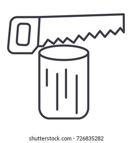 saw log,chainsaw  vector line icon, sign, illustration on background, editable strokes