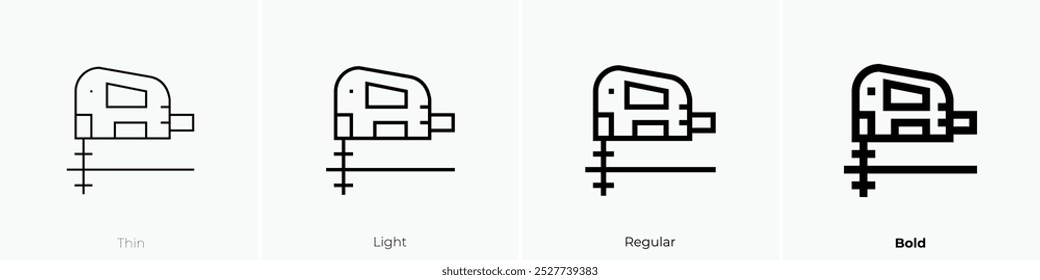 ícone da máquina serra. Design fino, leve, regular e negrito, isolado no fundo branco