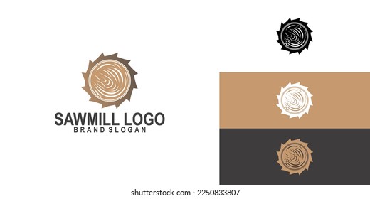 Saw mill logo design with creative element concept Premium Vector