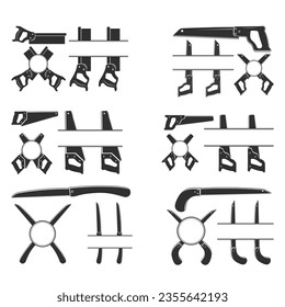 Saw Monogram Bundle, Saw Silhouette Monogram Bundle , Hardware Monogram Bundle, Hardware Silhouette, Saw Silhouette Bundle, Worker elements, Labor equipment, Repair tools, Forest tools, Woodcutter 