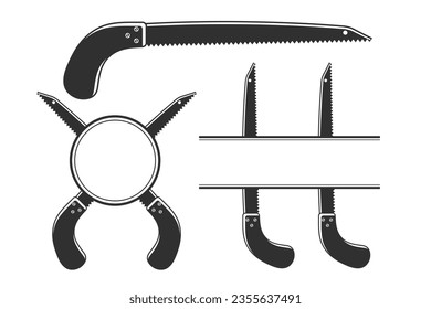 Saw Monogram, Saw Silhouette Monogram,  Hardware Monogram, Hardware Silhouette, Saw Silhouette, Worker elements, Labor equipment, Repair tools, Forest tools, Woodcutter, Woodsman, Carpenter tool
