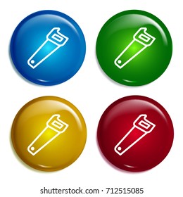 Saw multi color gradient glossy badge icon set. Realistic shiny badge icon or logo mockup