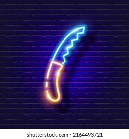 Saw neon icon. Gardening and agriculture concept. Vector sign for design, website, signboard, banner, advertisement.