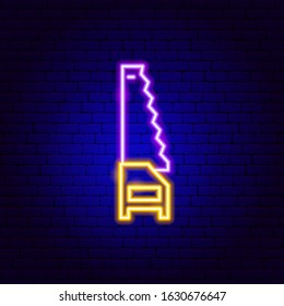 Saw Neon Sign. Vector Illustration of Garden Tool Promotion.