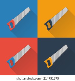Saw on color background. Flat vector illustration.