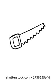 saw on a white background. Building tools. Elements for repair and decoration. Free drawing