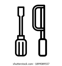 Saw and screwdriver simple vector icon or logo