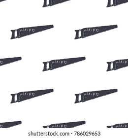 saw seamless pattern. Monochrome retro design. Vintage hand drawn wallpaper background. Hipster unique style. Vector isolated on white background.