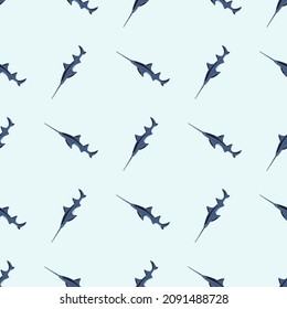 Saw shark seamless pattern in scandinavian style. Marine animals background. Vector illustration for children funny textile prints, fabric, banners, backdrops and wallpapers.