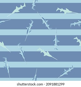Saw shark seamless pattern in scandinavian style. Marine animals background. Vector illustration for children funny textile prints, fabric, banners, backdrops and wallpapers.