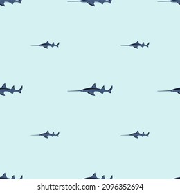 Saw shark seamless pattern in scandinavian style. Marine animals background. Vector illustration for children funny textile prints, fabric, banners, backdrops and wallpapers.