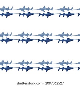 Saw shark seamless pattern in scandinavian style. Marine animals background. Vector illustration for children funny textile prints, fabric, banners, backdrops and wallpapers.