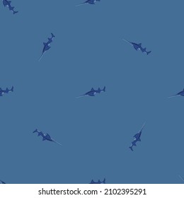 Saw shark seamless pattern in scandinavian style. Marine animals background. Vector illustration for children funny textile prints, fabric, banners, backdrops and wallpapers.