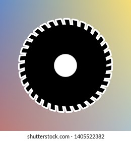 Saw sign. Black icon in white shell at pastel color background. Illustration.