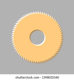 Saw sign. Emboss effect with light orange icon on gray background.