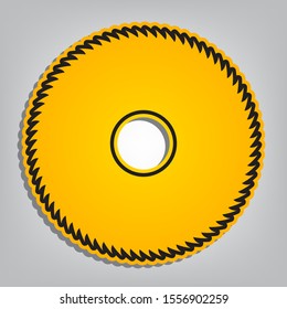 Saw sign. Flat orange icon with overlapping linear black icon with gray shadow at whitish background. Illustration.