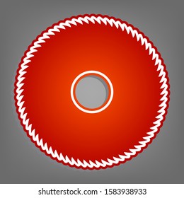 Saw sign. Flat red icon with linear white icon with gray shadow at grayish background. Illustration.
