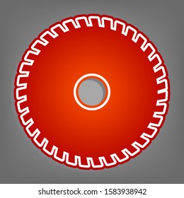 Saw sign. Flat red icon with linear white icon with gray shadow at grayish background. Illustration.