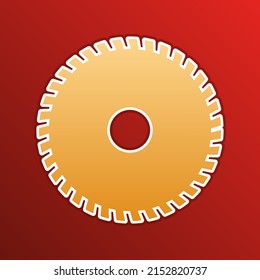 Saw sign. Golden gradient Icon with contours on redish Background. Illustration.
