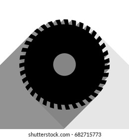 Saw sign. Vector. Black icon with two flat gray shadows on white background.