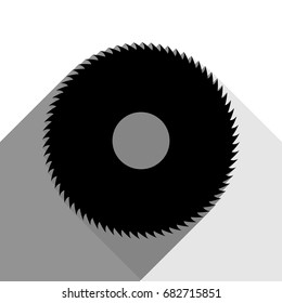 Saw sign. Vector. Black icon with two flat gray shadows on white background.