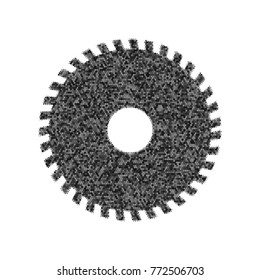 Saw sign. Vector. Black icon from many ovelapping circles with random opacity on white background. Noisy. Isolated.