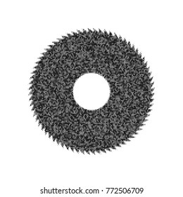 Saw sign. Vector. Black icon from many ovelapping circles with random opacity on white background. Noisy. Isolated.