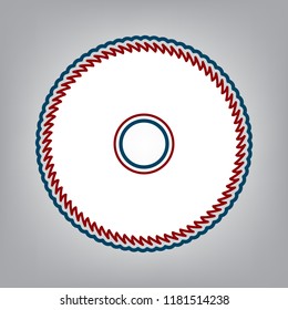 Saw sign. Vector. Dark red, transparent and midnight green stroke of white icon at grayish background.