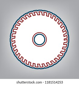 Saw sign. Vector. Dark red, transparent and midnight green stroke of white icon at grayish background.