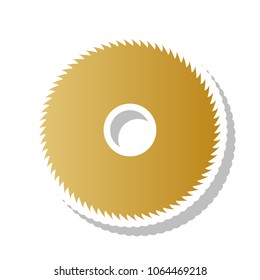 Saw sign. Vector. Golden gradient icon with white contour and rotated gray shadow at white background.