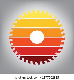 Saw sign. Vector. Horizontally sliced icon with colors from sunny gradient in gray background.