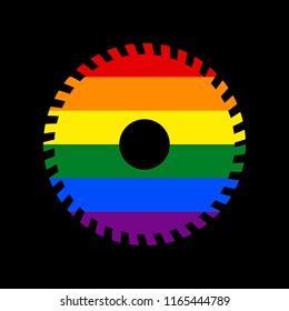 Saw sign. Vector. Icon with colors of LGBT flag at black background.