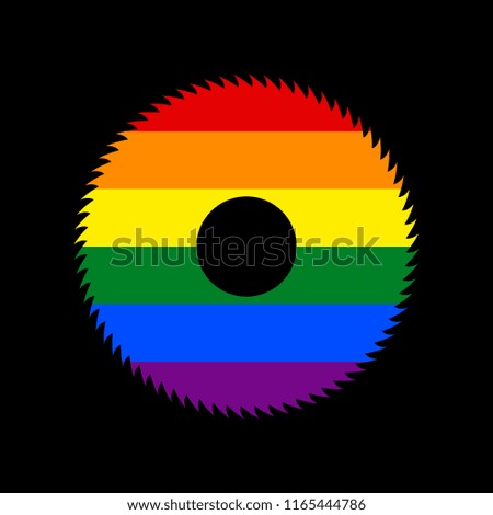 Saw sign. Vector. Icon with colors of LGBT flag at black background.