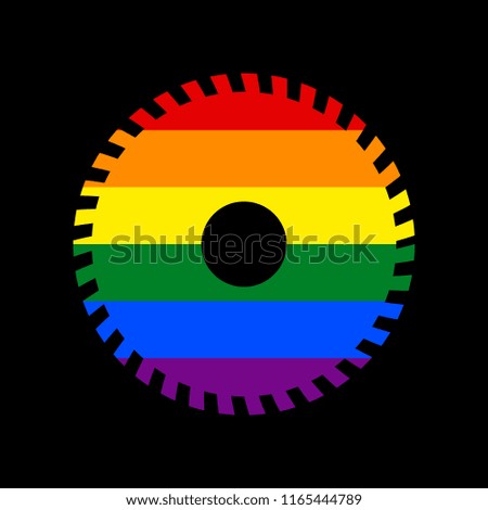 Saw sign. Vector. Icon with colors of LGBT flag at black background.